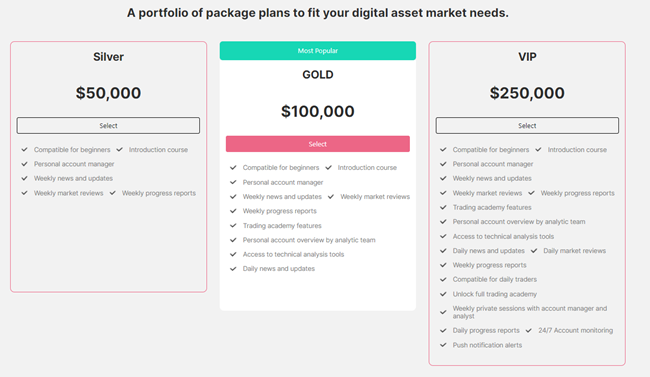 EarningCrypt account categories Source: Account Type (earningcrypt.io)