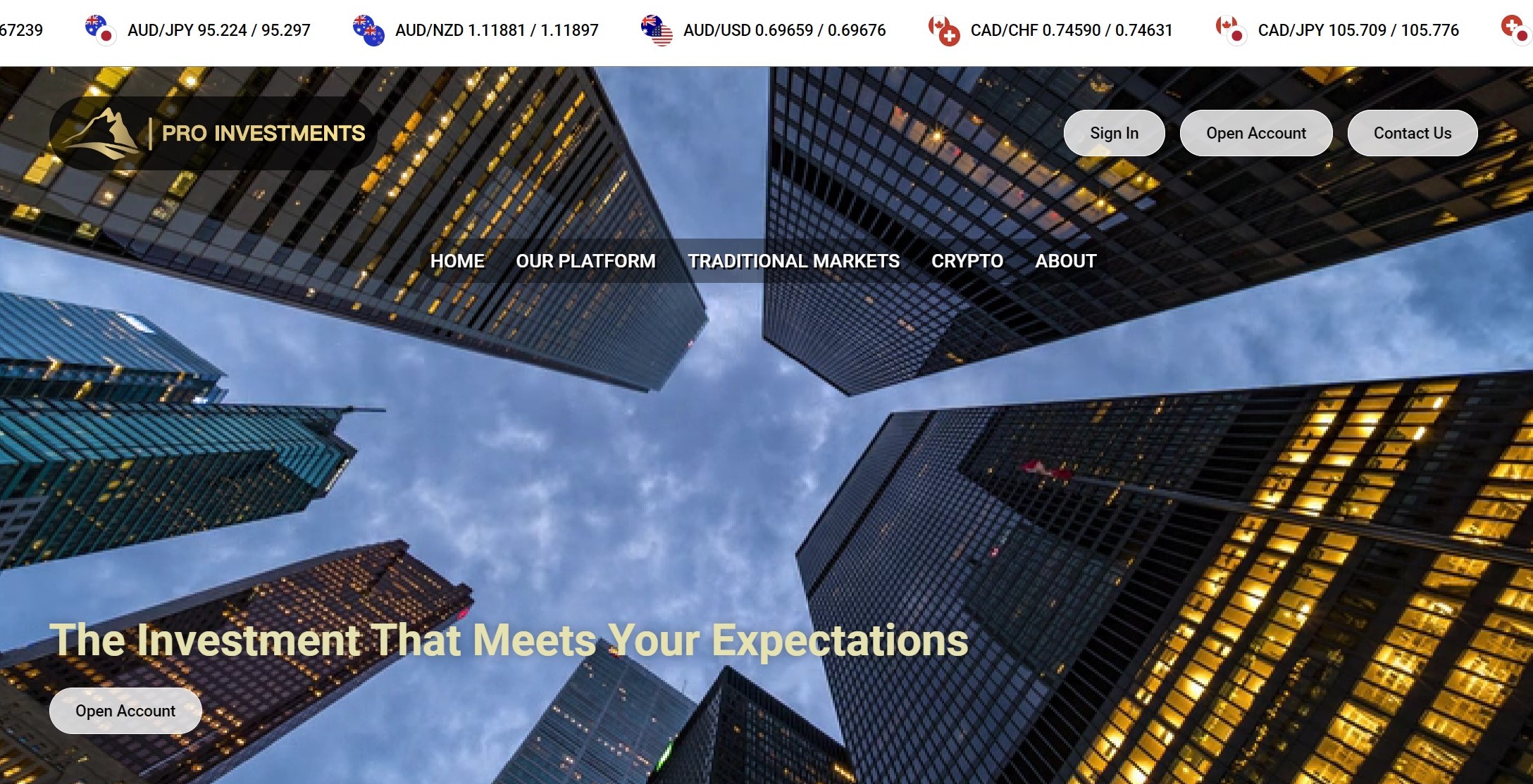 Pro Investments homepage
